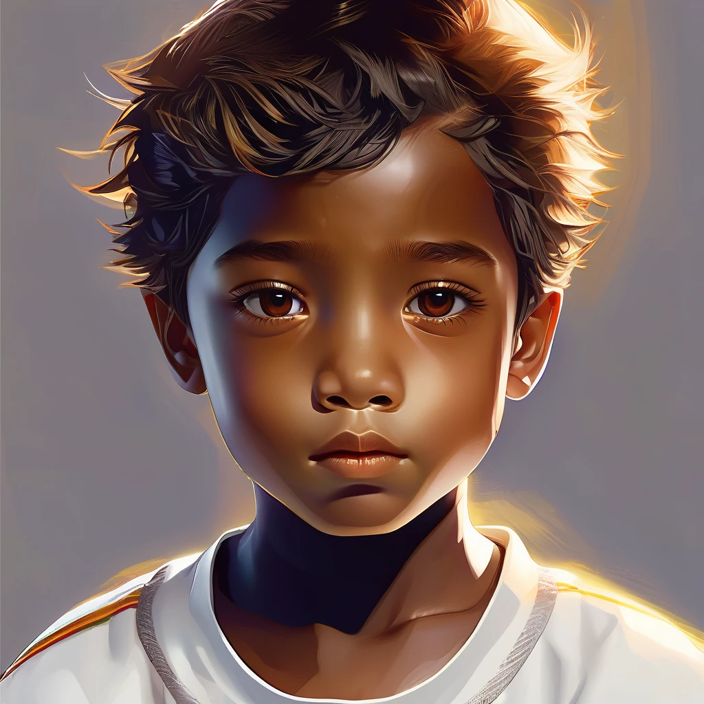 Ilustration anime (clear image) (image for model) face of a young boy dark skin dark hair, Latin American traits, Brown eyes, serious countenance(sharp image, detailed) white background color.