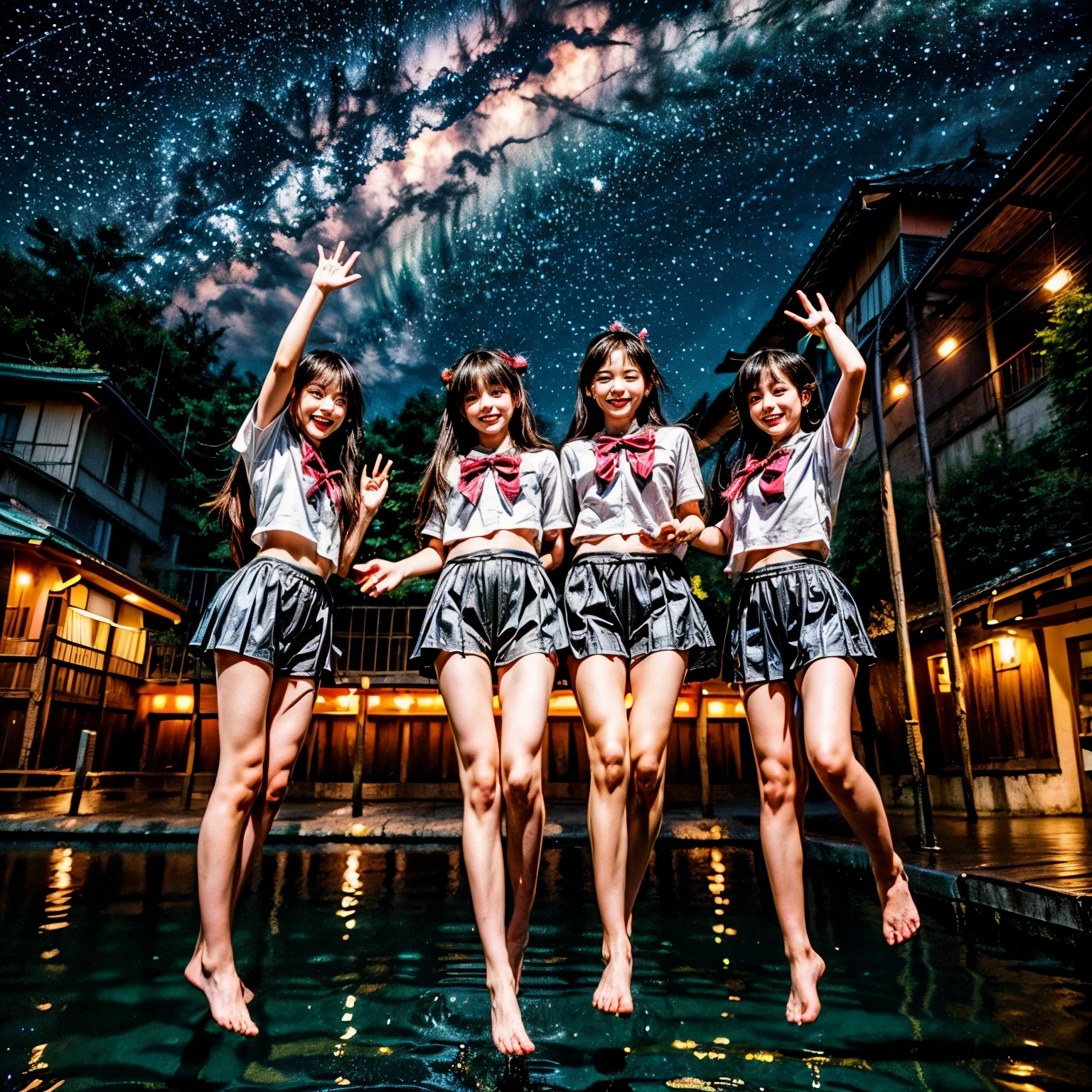  Masterpiece of (ProfessionalPhoto:1.37) ((ExtremelyDetailed (12 PICHIPICHI KAWAII Girls Floating in The Air in a row:1.37) in WHITE at Dusk Enoshima Beach)), {(Standing Full Body:1.2)|(from below:1.2)|Detailed KAWAII face}, Different types of hair colors, {(skinny(school swimwear))|(SchoolUniform)with Tiny AthleticShorts}, {(Corrected Childish hand)|Hidden hand|Different types of breasts|(Clearly Visible the shape of Butt)}, Joyful Expressions LifeLike Rendering, Detailed clothing texture, PerfectLighting, (Dazzling Horizon Visible through ThighGap), (Starry IridescentParticles:1.22) ColorfulClouds . Whole Body proportions and all limbs are anatomically accurate