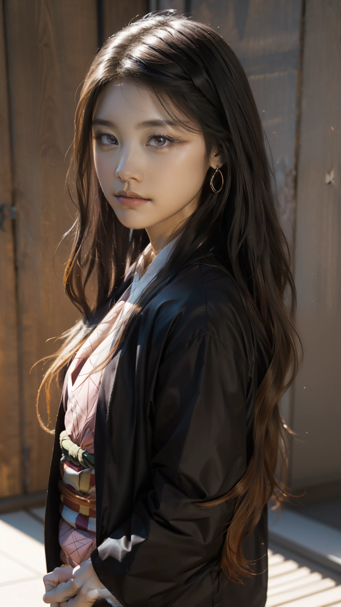 Cute Japanese woman, (16 years old), (Very cute face: 1.3), White moist skin, Looking at the camera, Melancholy expression,
BREAK,
Idol,
BREAK,
(Wearing cute kimono: 1.3), (Highly revealing kimono), Very large earrings, Short length,
BREAK,
(Fighting pose: 1.3),
BREAK,
(Long hair), (Pink hair: 1.2), (Wavy hair), (Gradient hair: 1.3), (Red hair at the ends),
BREAK,
(Realistic: 1.3), Masterpiece, Perfect lighting, (Ultra-high resolution), (8K), (Very detailed: 1.4), (From the front), (Full body: 1.4), (Symmetrical: 1.2),
BREAK,
(Shibuya city in Japan: 1.2),
BREAK,
(Demon Slayer: 1.4),
BREAK,
(Kasumi Arimura: 1.4),