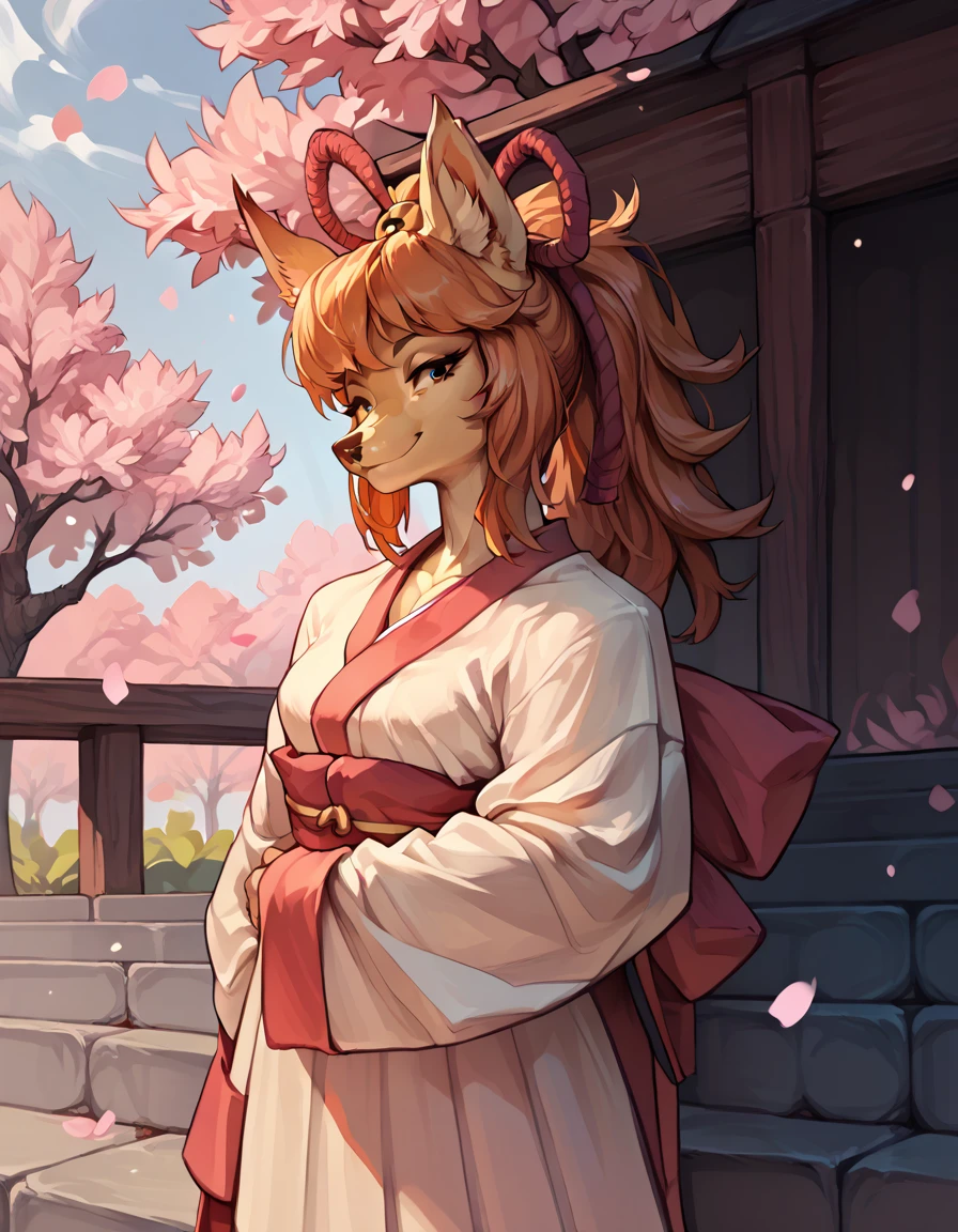 score_9, score_8_up, score_7_up, score_6_up, score_5_up, score_4_up, source_furry,
(ceroba), fox ears, female, solo, kimono, japanese clothes, boots,
smile,
upper body shot, (outdoors, cherry blossom), 