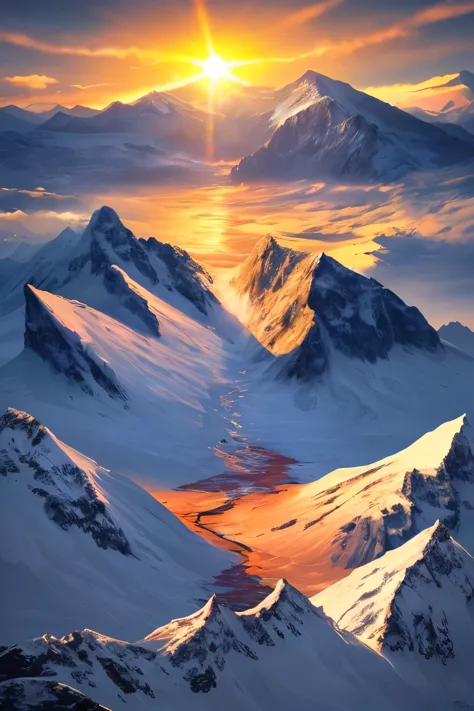 sun，mountain，masterpiece，hope，positive，beautiful，high resolution, high resolution, 8k, masterpiece2:1,