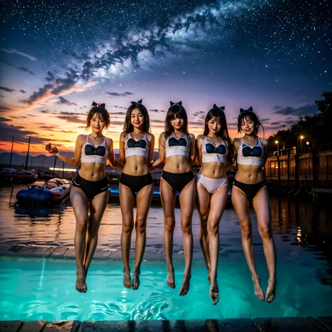  Masterpiece of (ProfessionalPhoto:1.37) ((ExtremelyDetailed (5 PICHIPICHI KAWAII Girls Floating in The Air in a row:1.37) in WH...