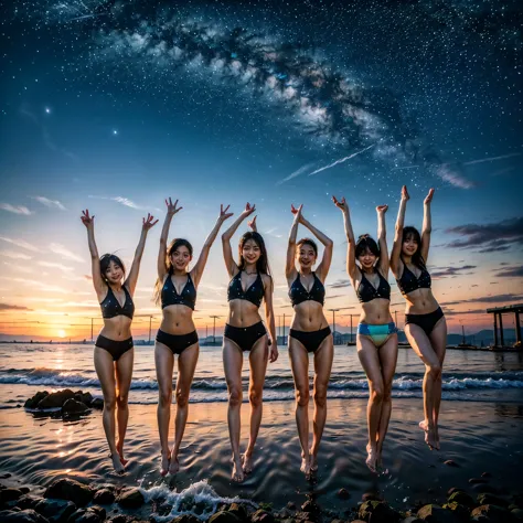  Masterpiece of (ProfessionalPhoto:1.37) ((ExtremelyDetailed (5 PICHIPICHI KAWAII Girls Floating in The Air in a row:1.37) in WH...