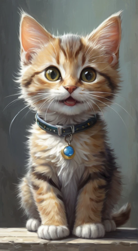 Alayna Lemmer style painting of a happy anthropomorphic kitten, wearing sanglass,   (Professional painting, Dynamic pose, Dynamic configuration, Dynamic Lighting, Realistic proportions, Very detailed, Intricate details, High resolution, Ray Tracing, Super detailed, Very detailed atmosphere, Very detailedテクスチャ)