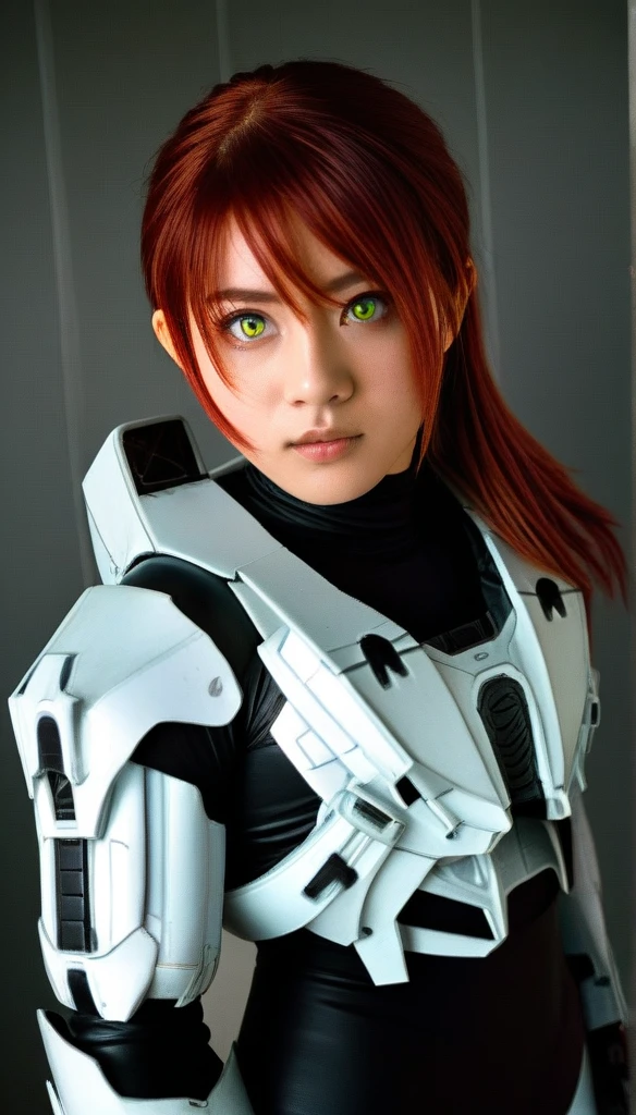 1 Girl、((glowing eyes, red eyes)), Medium Bust、solo、red Hair、Braid、Mobile Race Suit、Shoulder Armor、ceiling、Wide Shot、Looking Ahead、zipup suit 、Closed Mouth、Highest quality、medium quality、22 years old、Mobile Trace System、cockpit、Asian、CyborgCosplay
