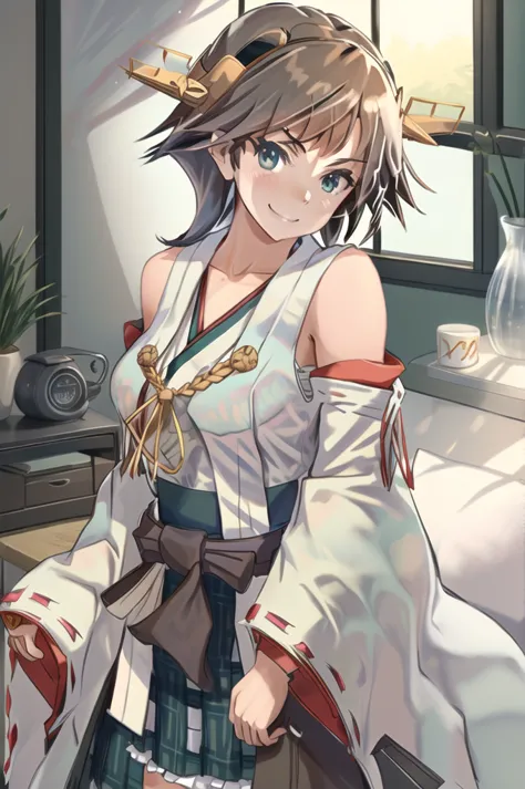 highest quality, masterpiece, high resolution, alone, (hiei kai-2_fleet collection:1.15), オレンジ色hair, hairband, headgear, non-tra...