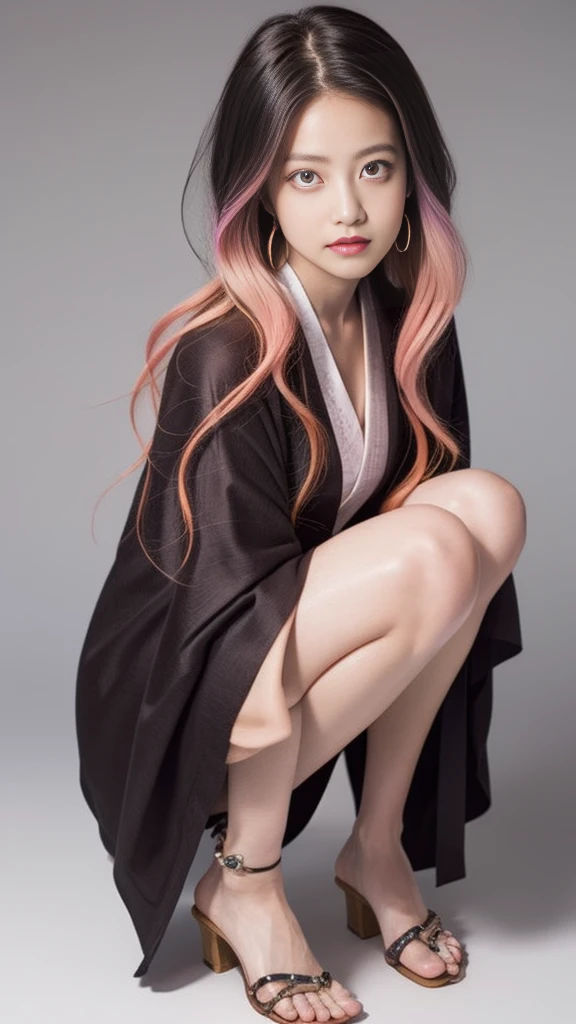 Cute Japanese woman, (16 years old), (very cute face), white moisturized skin, looking at the camera, melancholy expression,
BREAK,
Idol,
BREAK,
(wearing cute kimono: 1.3), (highly revealing kimono), very large earrings, short length,
BREAK,
(fighting pose: 1.1),
BREAK,
(long hair), (pink hair: 1.4), (wavy hair), (gradient hair: 1.3), (red hair at the ends),
BREAK,
(realistic: 1.3), masterpiece, perfect lighting, (ultra-high resolution), (8K), (highly detailed: 1.4), (from the front), (full body: 1.4), (symmetrical: 1.2), (one shot),
BREAK,
(Shibuya city in Japan: 1.2),
BREAK,
(Demon Slayer: 1.4),
BREAK,
(Imada Mio: 1.4),