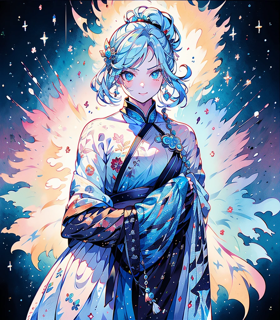 masterpiece, super high quality, ( 非常にdetailedなオリジナルイラスト),1 person,Ice Princess,Around the ice, Frosty Theme,( 輝く黄colorい目:1.2), A light, cold smile, Arrogant look, Sexy Russian costume, blue crystal jewelry, Ice blue glowing tattoo,detailed,Realistic,4K High Definition,Mappa Studio,masterpiece,Highest quality,Official Art,figure,Clear lines,(nice_color),Perfect composition,Fantasy,Concentration,Front facing,No text