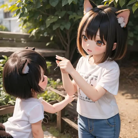 Shiba Inu girl rural scenery、Playing in a white T-shirt((((((buruma))))))