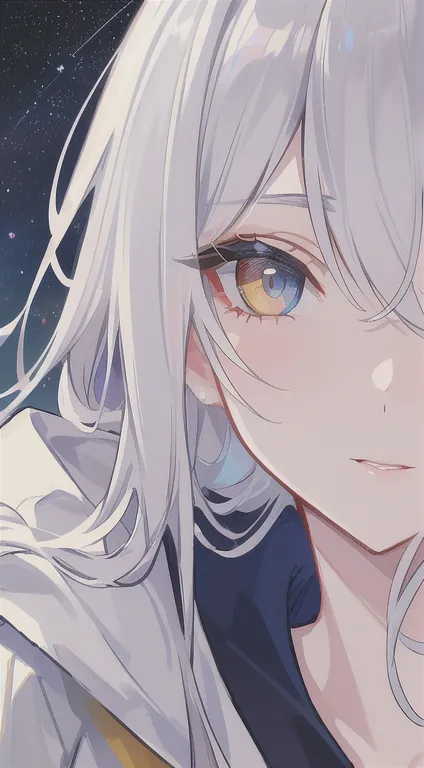 (a close-up of a masterpiece:1.5)0.9], (space and astronauts:1.2) (disheveled silver hair:1.1) (heterochromia yellow eyes and bl...