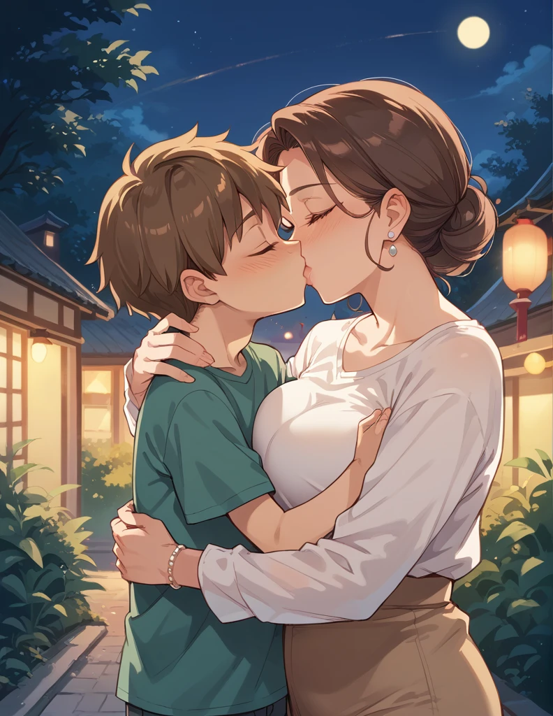 score_9, score_8_up, score_7_up, source_anime, 1boy, 1girl, mature female,  mother and son, kid, hug, kissing, date night, romantic, slutty 