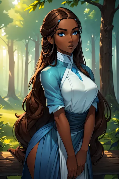 ((ultra quality)), ((masterpiece)), katara, ((brown-haired long hair)), (beautiful face), (beautiful female lips), (), charming,...