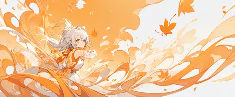 white-orange background, white background with orange patterns ,slightly orange leaves, orange-white style