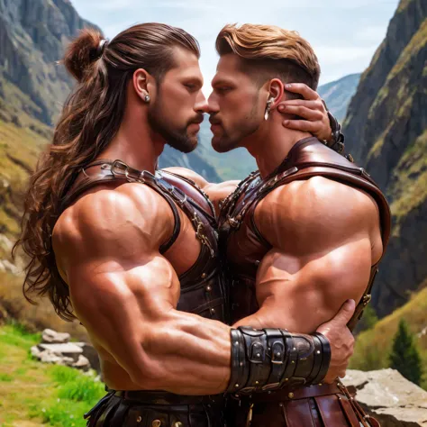 Roman Todd, mohawk, facial hair, big muscles, diamond earrings, shiny leather, 