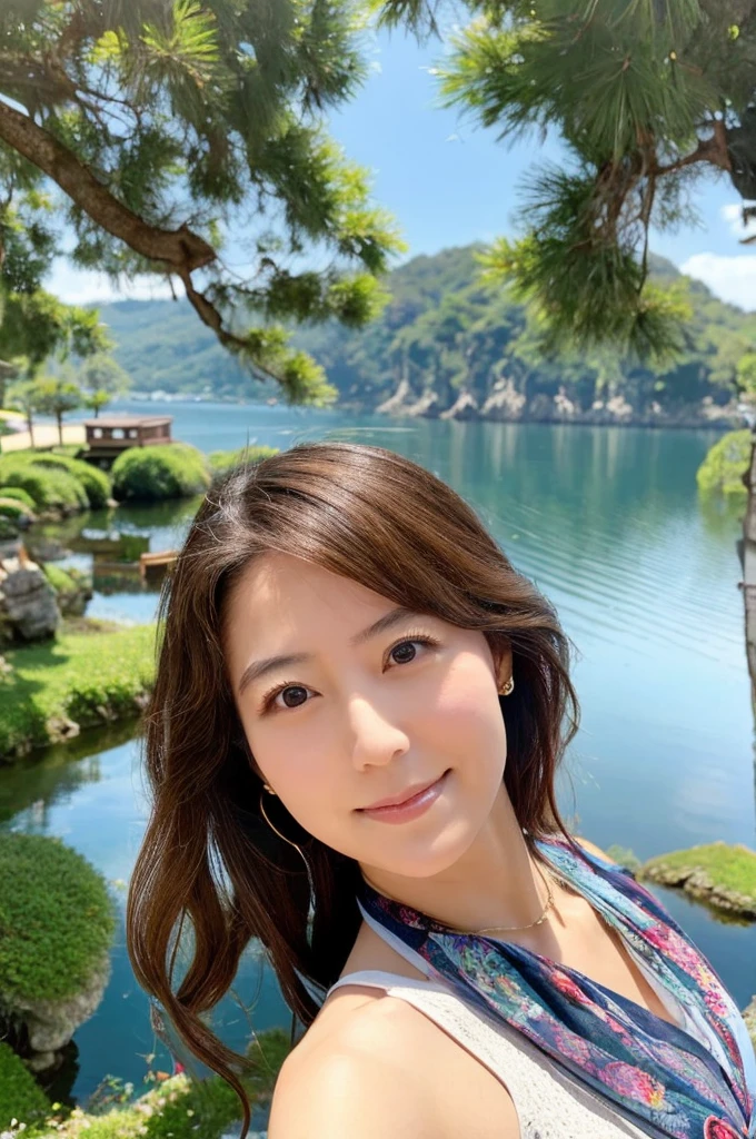 ((Highest quality)), ((masterpiece)), (detailed),Perfect Face,Japanese,landscape,Mature Woman,Upper Body