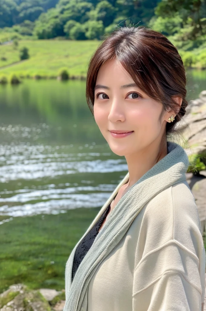 ((Highest quality)), ((masterpiece)), (detailed),Perfect Face,Japanese,landscape,Mature Woman,Upper Body