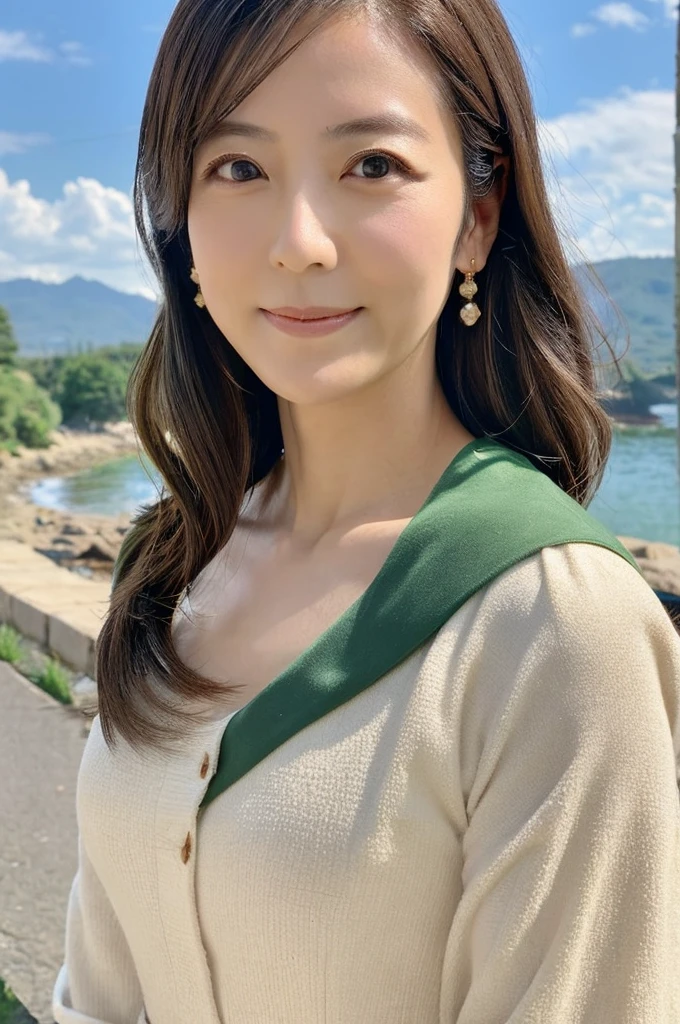 ((Highest quality)), ((masterpiece)), (detailed),Perfect Face,Japanese,landscape,Mature Woman,Upper Body