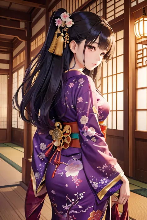 Create an image of Ono no Komachi, the legendary Japanese poet. She should be depicted with her iconic beauty and elegance. Ono ...