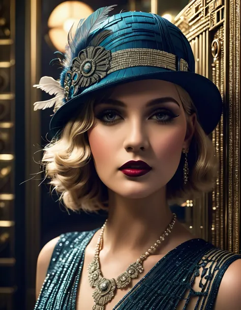 Create imaginative and amazing images demonstrating the style of ((Roaring 20s)), hyper realistic, 8k, vibrant colors, sharp cri...