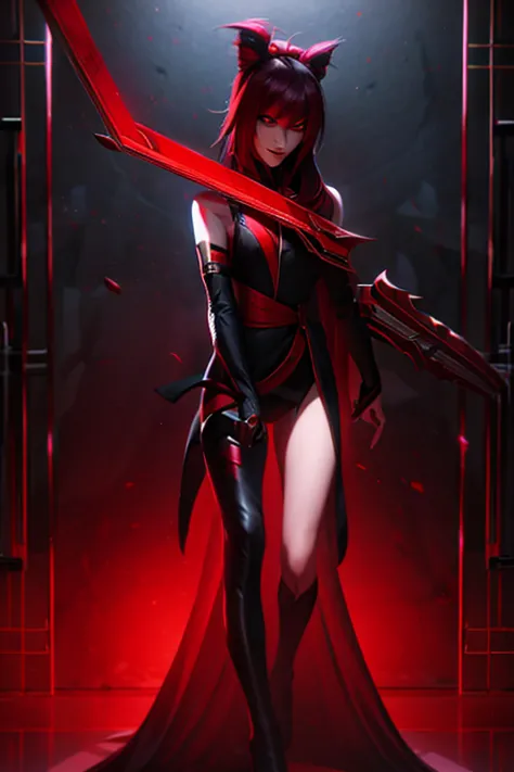 Alice - female assassin, living in a closed place. black, red, smooth surface, Color Combination 