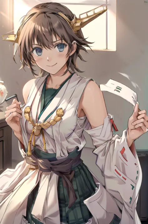 Highest quality, masterpiece, High resolution, alone, (Hiei Kai-2_Fleet Collection:1.15), オレンジ色hair, hairband, headgear, Non-tra...