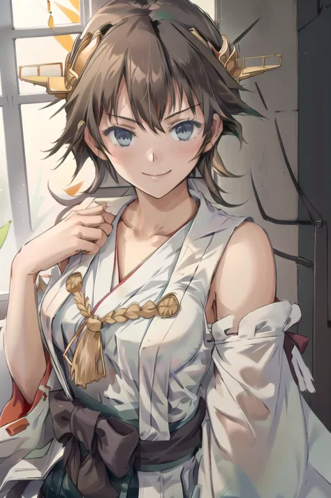 Highest quality, masterpiece, High resolution, alone, (Hiei Kai-2_Fleet Collection:1.15), オレンジ色hair, hairband, headgear, Non-tra...