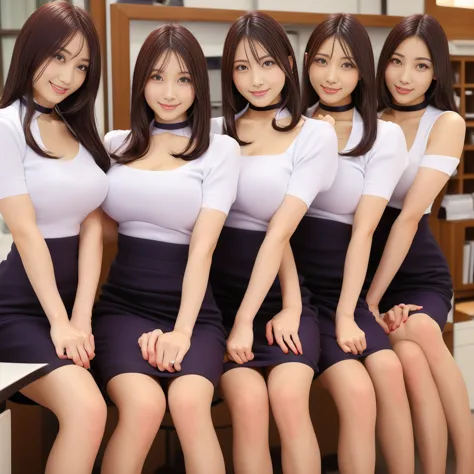 Highest quality, 複数のgirl, ((背景に多くのgirl)),, Beautiful office ladies lined up, A row of neat office ladies, Office ladies standing...