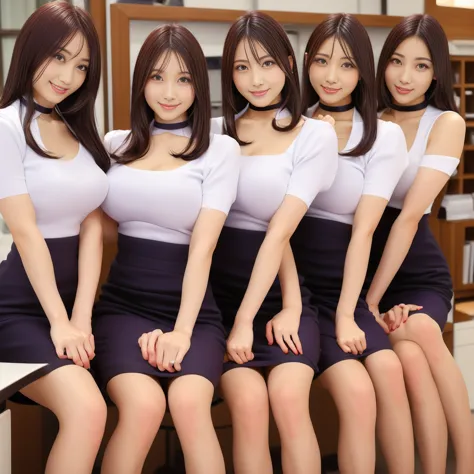 highest quality, 複数のgirl, ((背景に多くのgirl)),, beautiful office ladies lined up, a row of neat office ladies, office ladies standing...