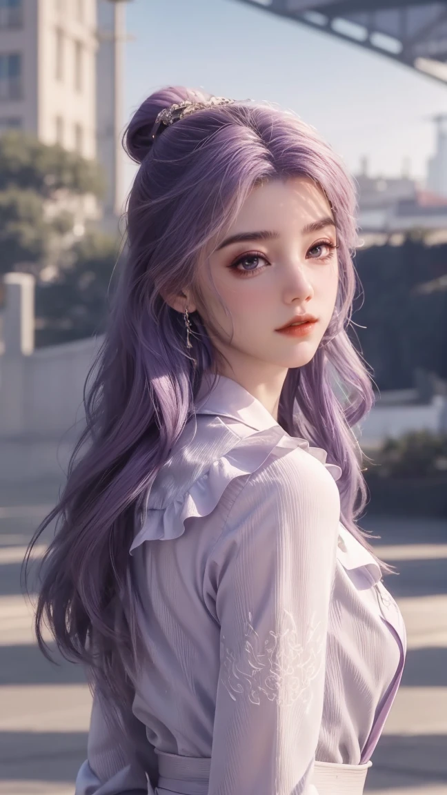 1girl, cheerful girl, purple hair, carefree and happy, smiling, laughing, The girl is wearing a beautiful dress, the girl's eyes are bright and sparkling, very beautiful, cute and sweet 