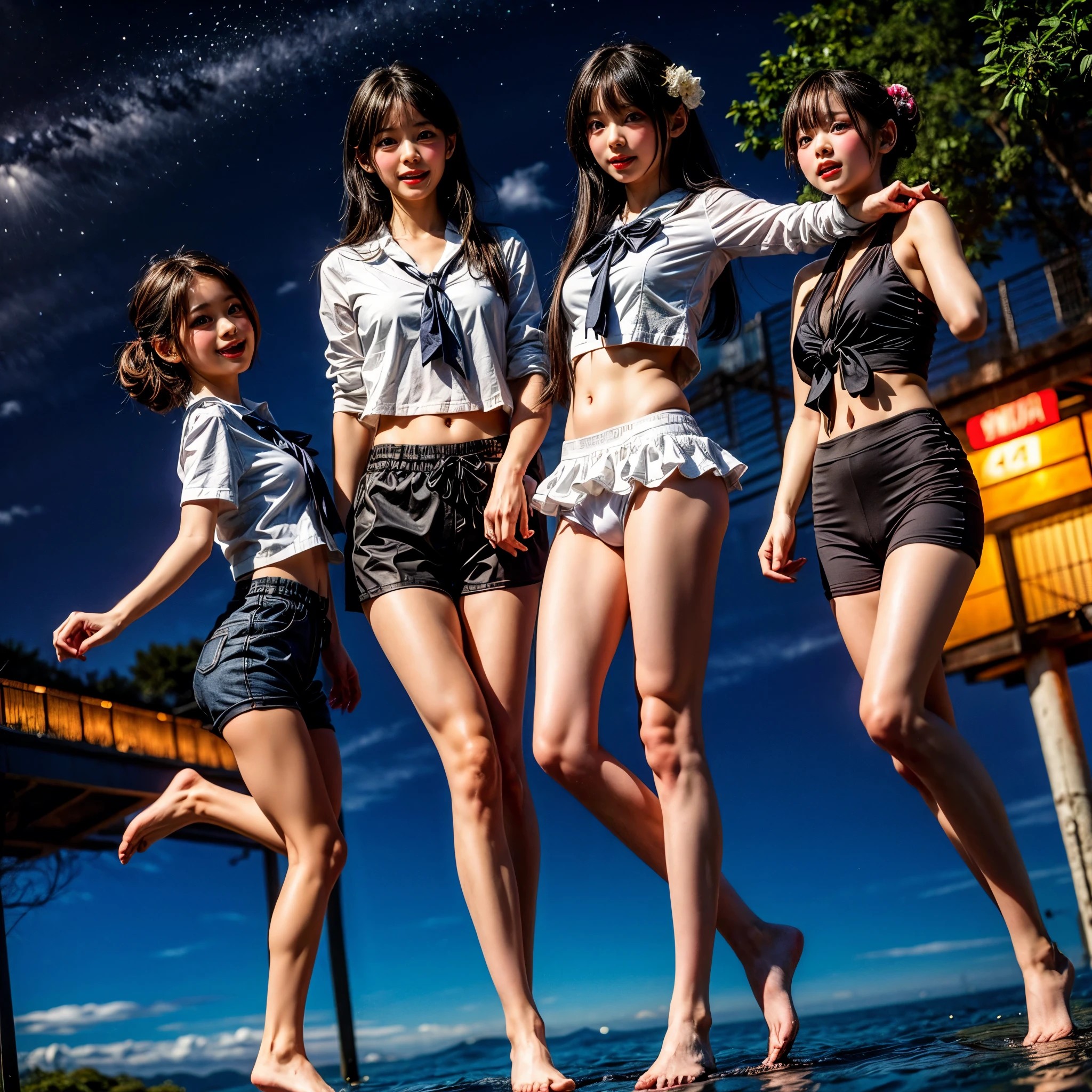  Masterpiece of ProfessionalPhoto ((ExtremelyDetailed (12 PICHIPICHI KAWAII Girls Floating in The Air in a row:1.37) in WHITE at Dusk Enoshima Beach)), {(Standing Full Body:1.2)|(from below:1.2)|Detailed KAWAII face}, Different types of hair colors, {(skinny(school swimwear))|(SchoolUniform)with Tiny AthleticShorts}, {(Corrected Childish hand)|Hidden hand|Different types of breasts|(Clearly Visible the shape of Butt)}, Joyful Expressions LifeLike Rendering, Detailed clothing texture, PerfectLighting, (Dazzling Horizon Visible through ThighGap), (Starry IridescentParticles:1.22) ColorfulClouds