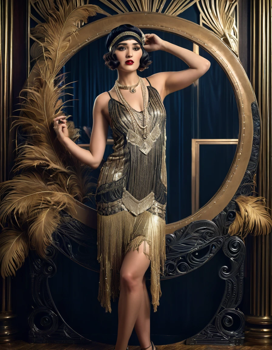 Create imaginative and amazing images demonstrating the style of ((Roaring 20s)), hyper realistic, 8k, vibrant colors, sharp crisp image, art deco, flapper, 20s style