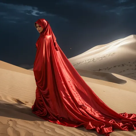 a sexy a woman covered in red satin cloth, mummified in satin, ghost sheet,tied tight in satin, shape like mermaid, tight in leg...