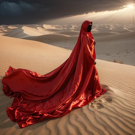 a sexy a woman covered in red satin cloth, mummified in satin, ghost sheet,tied tight in satin, shape like mermaid, tight in leg...