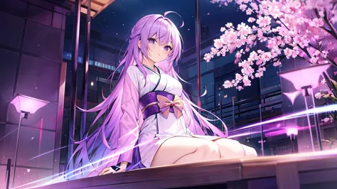 woman　clear　light purple hair　　kimono　　anime style　　science