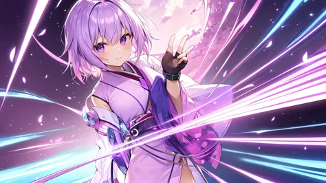 woman　clear　light purple hair　　kimono　　anime style　　science