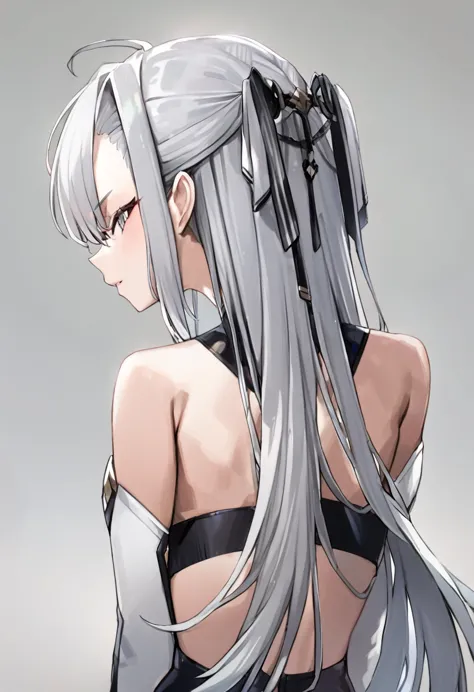 1 girl、gray hair、profile、back