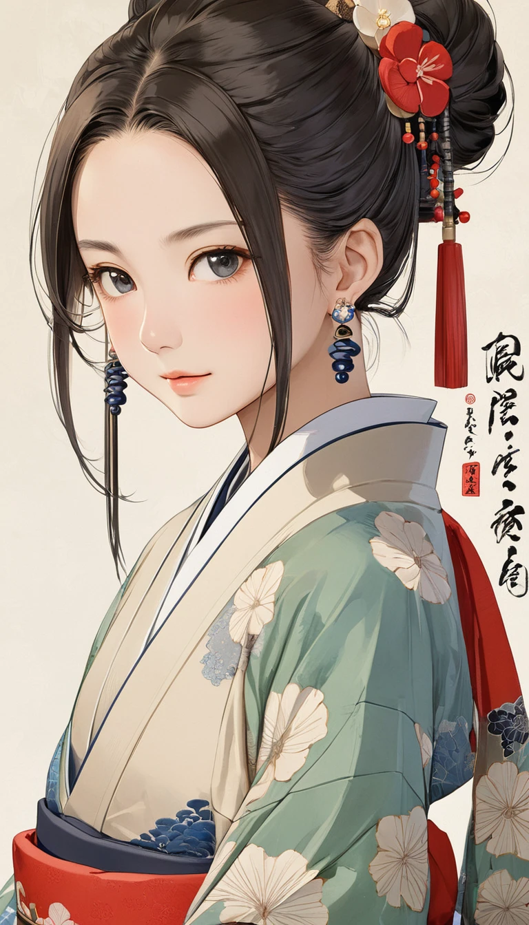 (masterpiece, Highest quality:1.2), One girl, alone,bony body、15 years old、Earrings、Edo Period