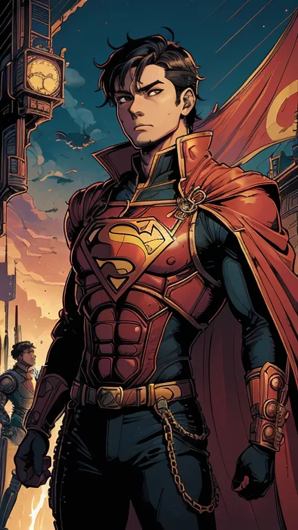 (Dominican: Caribbean:1boy: DC Superman superhero,steampunk design), (extremely detailed CG unit 8k wallpaper),(master part), (b...