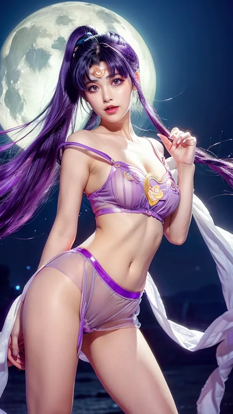 see-through sailor moon、transparent nipples、big tits、sheer skirt、pantyhose、pussy line、purple hair