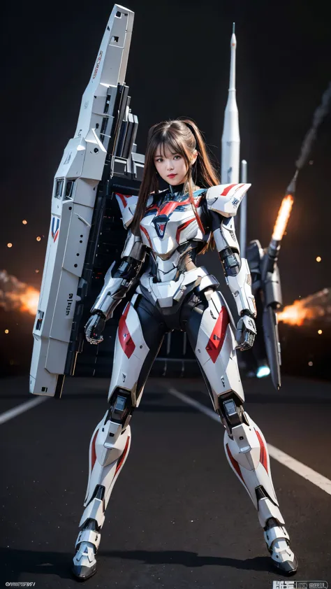  Very detailed, Advanced Details, high quality,  High resolution, 1080p, hard disk, beautiful,(War Machine),Armor War,(Rocket Missile)See the big picture,beautiful,Mecha Cyborg Girl,Battle Mode,Mecha Body Girl,She is wearing a futuristic War Machine weapon mecha