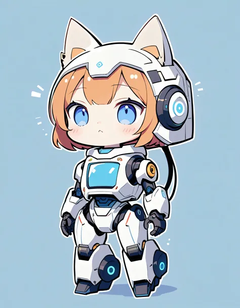 Fictional anime character illustration,Earless cat robot from the future,The robot helps the clumsy protagonist,The robot has a fourth-dimensional pocket,Blue and white body,Anime Style