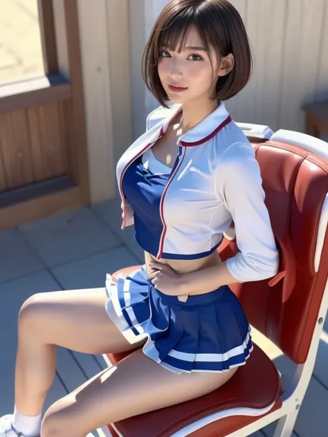 20 year old Japanese woman,((Wearing a cheerleader uniform))(Highly detailed skin),Curvy,,Beautiful big ,(Very large breasts),Pa...