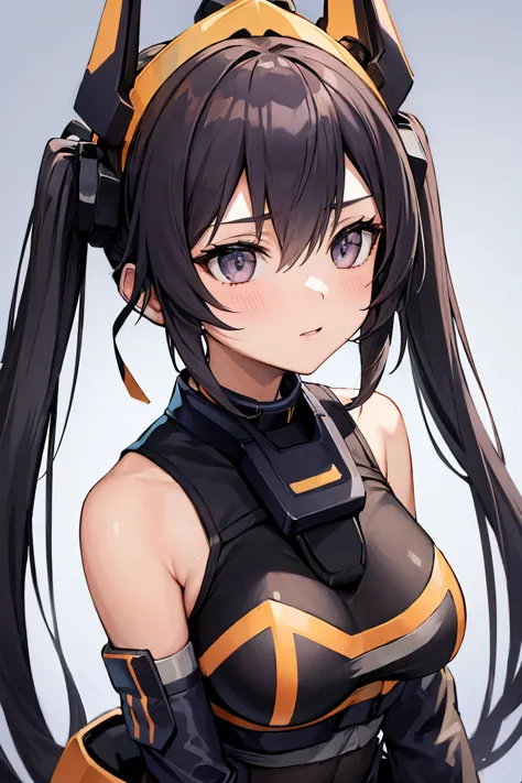 ip2, 1girl, headgear, bodysuit, bare shoulders, twintails, elbow gloves