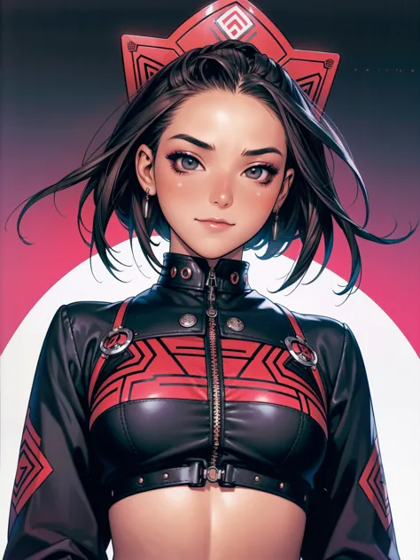 (((best qualityer))), (((manga strokes))), a young girl beautifully dressed in modern winter clothes, pants with red and black z...
