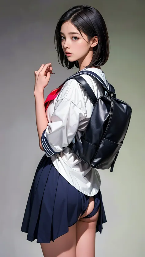 (((Accidental exposure, 15-year-old girl, Sailor suit, rucksack, Skirt caught in bag:1.3, I flipped up my skirt, Beautiful ass, ...