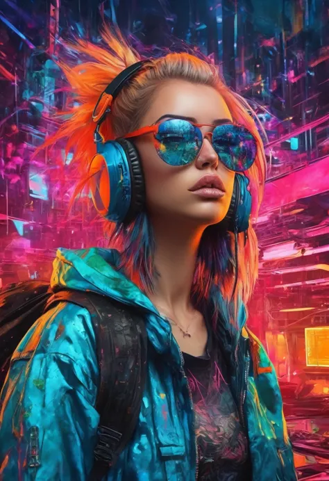 create an image demonstrating the style of ((cyber grunge)) style, hyper realism, 8k high definition, vibrant colors, sharp focu...