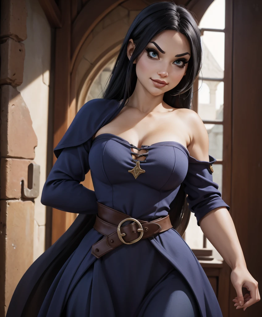 puntaje_9, puntaje_8_arriba, puntaje_8,  (((Imagen de un solo personaje.))) (((1 chica))) (((Solo))) (((Vestida con traje de fantasía medieval..)))   (((Lleva un traje de fantasía medieval..))) Generar un atractivo, Aventurera sexy para un escenario de fantasía..    (((Sonrisa siniestra y seductora,))) Diseña un personaje femenino humano para un entorno de fantasía oscura.  Solo la parte superior del cuerpo.  Parece un delincuente peligroso.  joven, atractivo y peligroso. El fondo es una mazmorra inquietante. mejor calidad:1.0,hiperrealista:1.0,Fotorrealista:1.0,madly detailed CG unity 8K wallpaper:1.0,obra maestra:1.3,foto locamente detallada:1.2, textura realista hiperrealista:1.4, imagen perfecta:1.0,8K, sede,mejor calidad:1.0, 