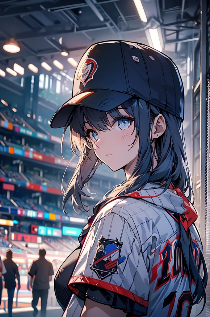 Young and beautiful woman,(Highest quality,Extremely detailed depiction,Incredible high resolution,Anatomically accurate depiction,software),(Glowing Skin,Glowing Skin),baseball player,Baseball uniforms,baseball pants,Baseball cap,gloves,悔しさからOn the mound泣く投手,A regretful face,Kneeling position,background:Baseball field during a game,Walk-off loss,On the mound