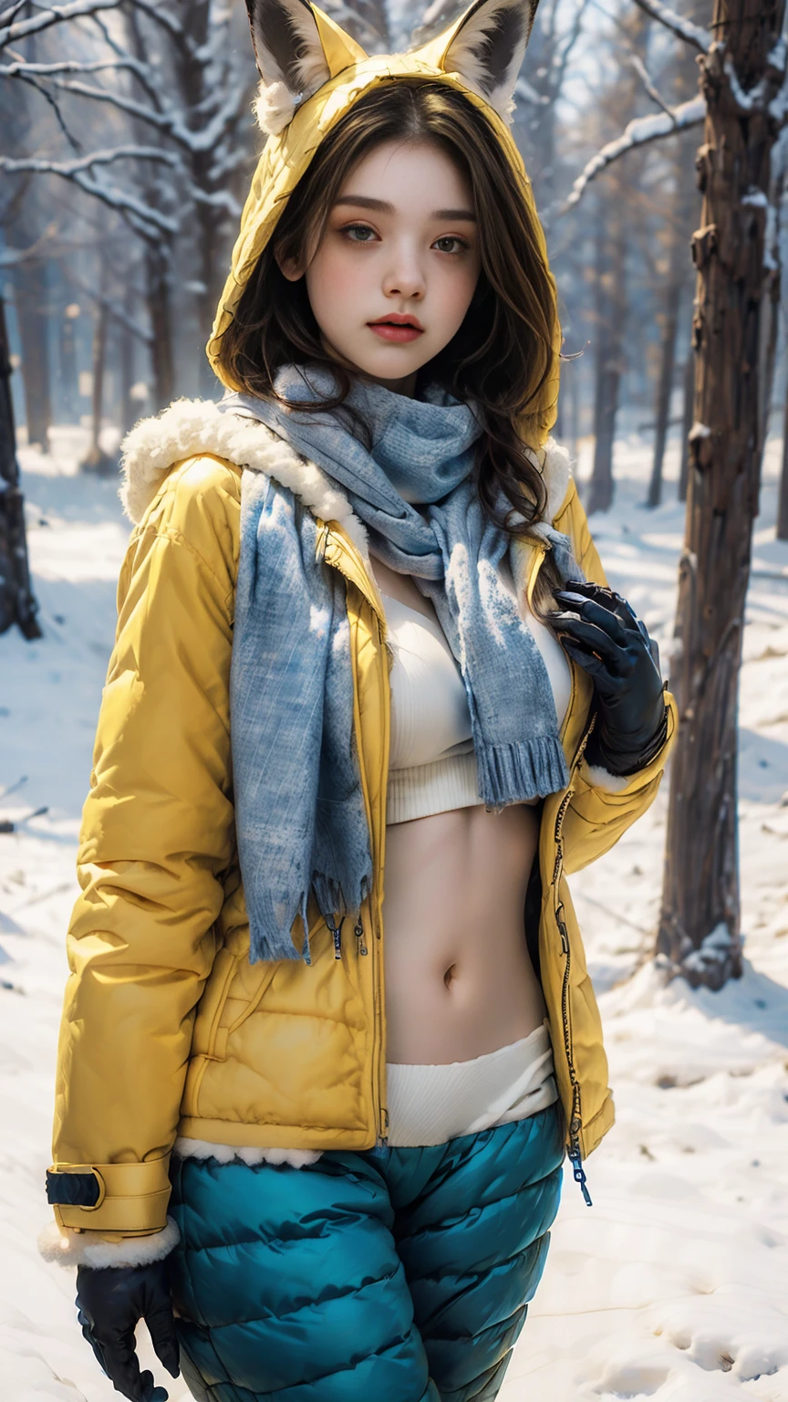 great general plan, FULL BODY walking in the snow:1.4,hyper detailed, skin texture:1.4 (masterpiece:1), (Best Quality:1), (1 girls, pose sexy, extra size, (((ultra realistic face))), splendid smile, , by white, Look seductively, beautiful face, totally beautiful girl , sexy, ((winter clothes, warm pants body covered and warm, hooded fox fur winter coat scarf, winter gloves bright colors, yellow, red, blue:1.5)), cold snow, in a circle, (Eternal:1.1), (winter nature:1.25), (cosmos:1.5), White theme, high detailed, fractal background, ((snow covering the girl&#39;s legs)), too much snow, HD,8k.