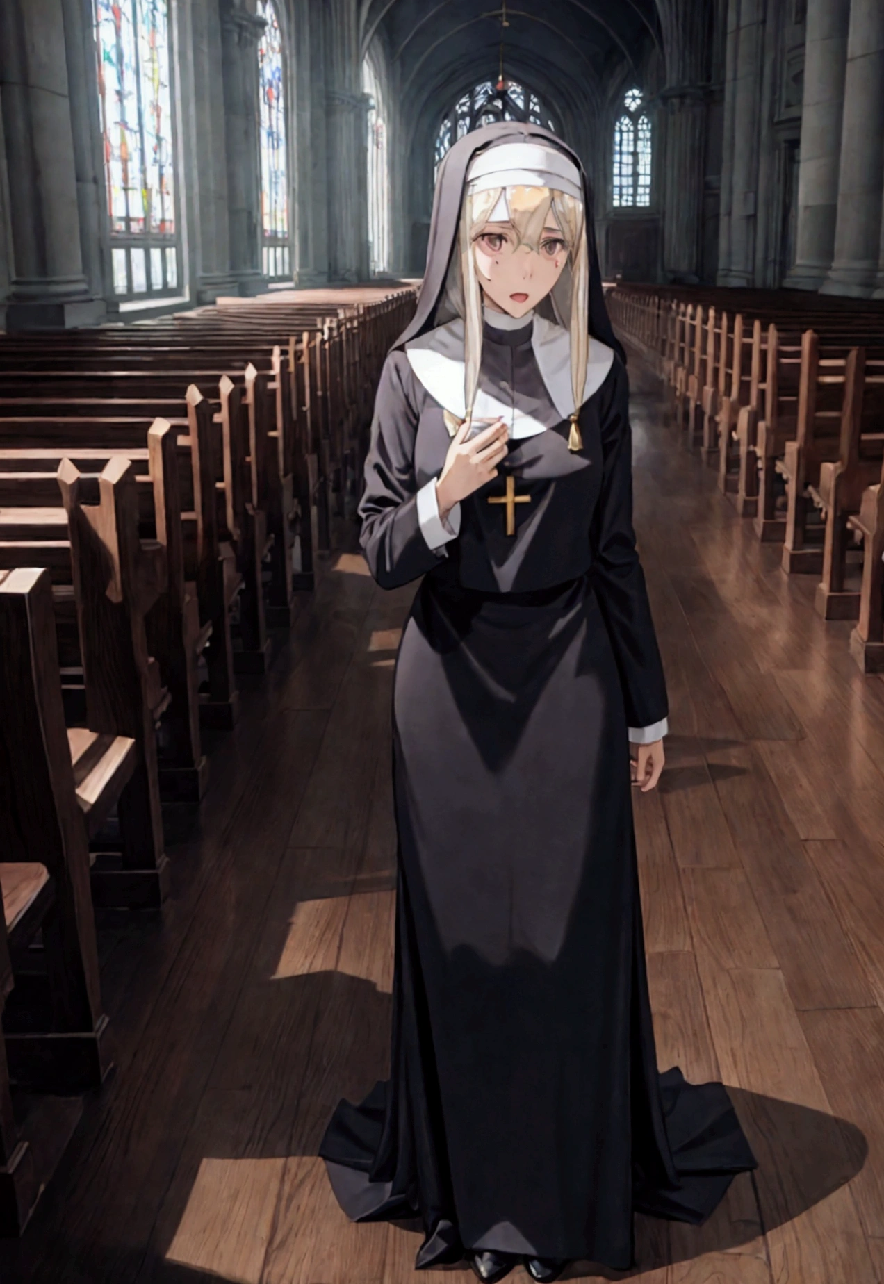 Nun attacked by lustful demon、Scenery inside the church